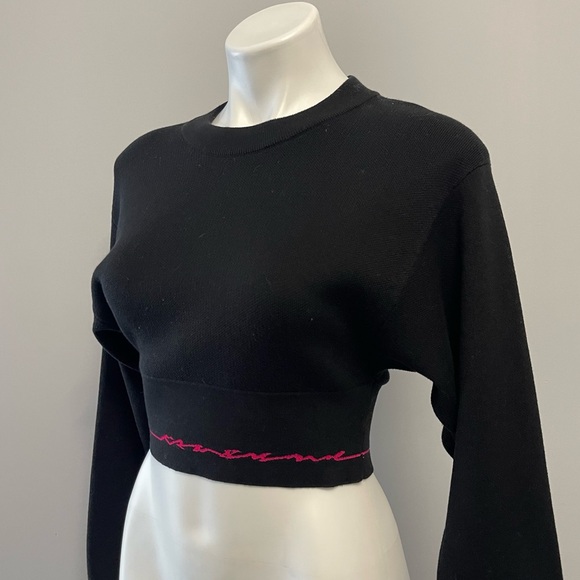 Rag & Bone / JEAN Sharon Knit Top Black Pink Cropped Crewneck Sweater Size XS - Picture 12 of 16